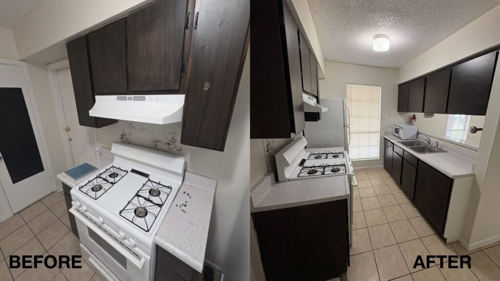 Rental Property Pros shows San Antonio rental property kitchen before and after services were complete.
